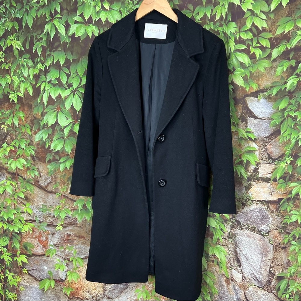 FLEURETTE Mid-Length Black Loro Piana Wool Top Coat, 10 - Picture 7 of 15
